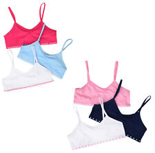 GIRLS CROP BRA TOPS 3 PACK COTTON SPOT PRINT MIXED COLOUR ESSENTIALS NEW