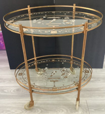 Vtg Gold Etch GlassRolling Bar