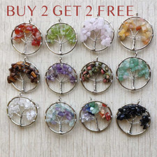 7 Chakra Tree Of Life Pendant Necklace Crystal Quartz Chip Stone Silver Gift