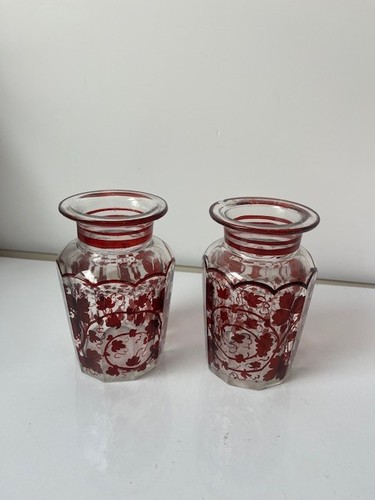 Bohemian ruby glass jar - jar, x2