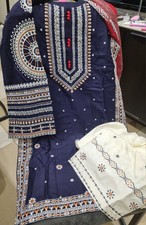 Asian Pakistani Indian Shalwar Kameez Suit Cotton Embroidery, 3-Piece