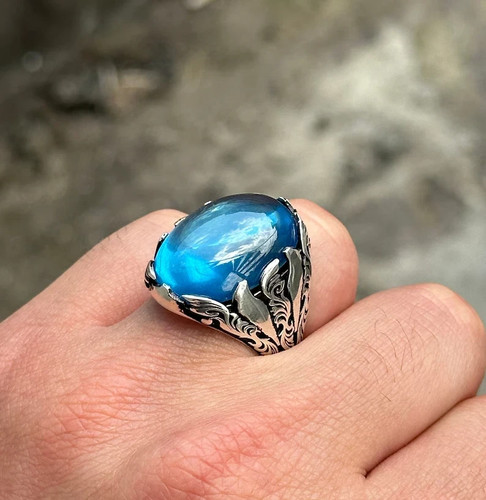 Mens oval aquamarine ring - aquamarine,