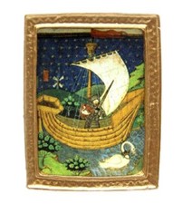 Dolls House Medieval Boat Small Picture Painting Gold Frame Miniature Accessory