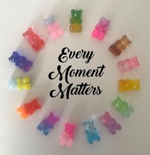 20 x RESIN GLITTER GUMMY BEAR FLAT BACK CABOCHONS MIXED COLOURS 18x11mm