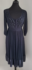 Principles 100% Silk dress navy blue with beaded bodice lined Size 14