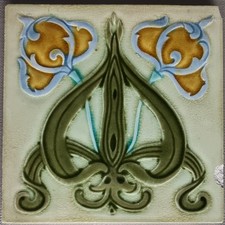 Rare Reclaimed Antique Art Nouveau Fireplace Tile C F G