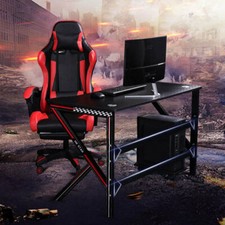 CMY Gaming Desk PC Computer Table K Shape Carbon Fibre Effect Black & Red