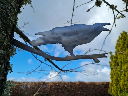 Metal raven branch - raven, bird