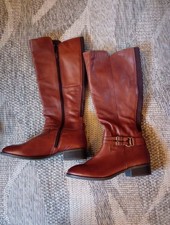 New Brown Leather Knee High Boots Size 8 with Ankle Detail & Back Detail Zip Up