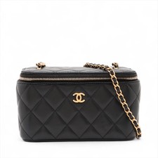 Chanel Matelasse Lambskin Chain Shoulder Bag Vanity Coco Ball Black Gold Metal F