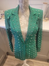 Lizette Collection Bright Green Diamante Stud Pearl Embellished Blazer Jacket S