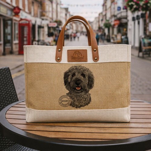 Black labradoodle tote bag - black,