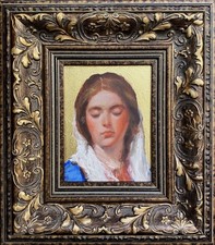 Original oil painting Virgin Mary after Diego Velazquez,  gold leaf. Framed.