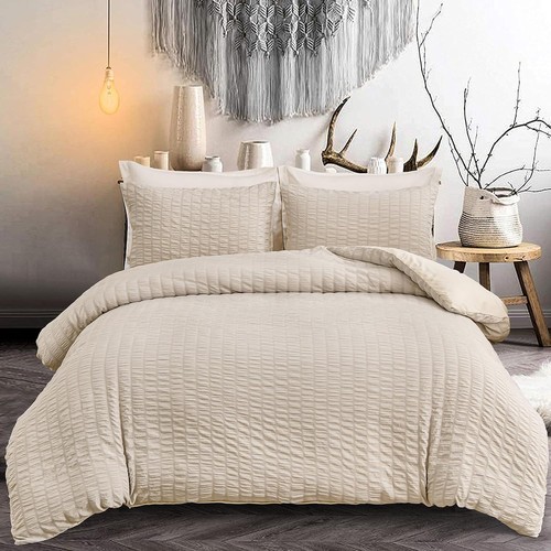 Beige seersucker bedding set - beige,