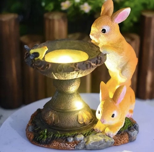 Solar rabbit bird bath garden - solar,