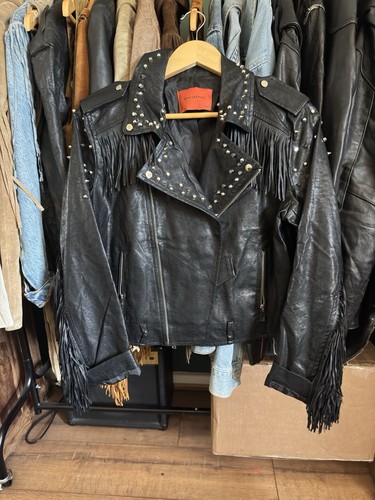 Vintage black studded fringed - studded,