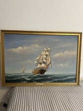 Vintage Oil On Canvas Clipper