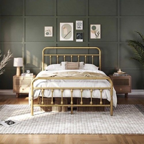 Antique gold vintage metal bed - antique,