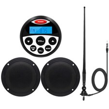 Waterproof Marine Radio Bluetooth Car Boat Stereo Receiver +4" Speaker +Antenna
