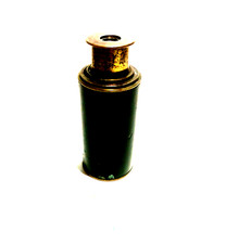 ANTIQUE BRASS 3 DRAW FOLDING POCKET TELESCOPE GREEN LEATHER BODY