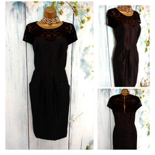 LADIES WALLIS OCCASION DRESS SIZE 16, Black Polka Dot Spot Pencil Wiggle Dress