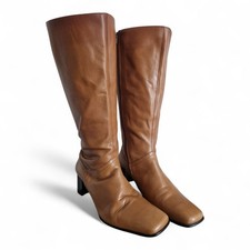 Ladies Shoes Tailor Knee High Boots Wide EEE Size 9 Tan Leather Block Heel