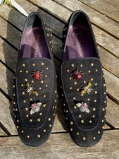 RUSSELL BROMLEY BLACK SUEDE LEATHER BROGUES Shoes BUG BEE STUDDED 40 7