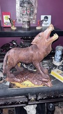 large black forest howling wolf wooden carving treen werewolf gothic 