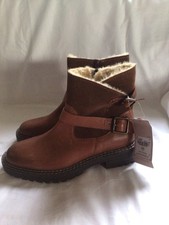 Ladies TU Tan Leather & Suede Faux Fur Lined Ankle Boots Size8 New