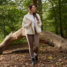 OHS Waterfall Short Cardigan Teddy Fleece Open Front Wrap Loungewear Outwear