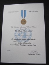 UN UNITED NATIONS CYPRUS MEDAL CERTIFICATE - QUALITY ITEM