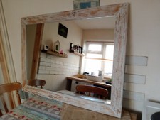 mirror, wooden frame surround painted in a distressed grey