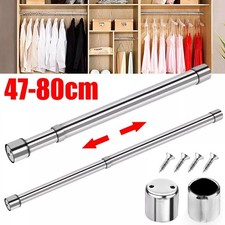 47-80cm Extendable Stainless Steel Wardrobe Rail Adjustable Hanging Rod UK NEW