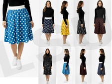Ladies Polka Dot Skirt Rock and Roll Midi knee length Fancy A-Line Swing Skirt