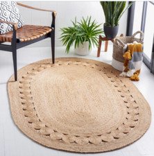 Rug Beige Oval Jute Carpet Mat