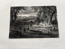 1869 large engraving - the graveyard - old mortality at the tombs
