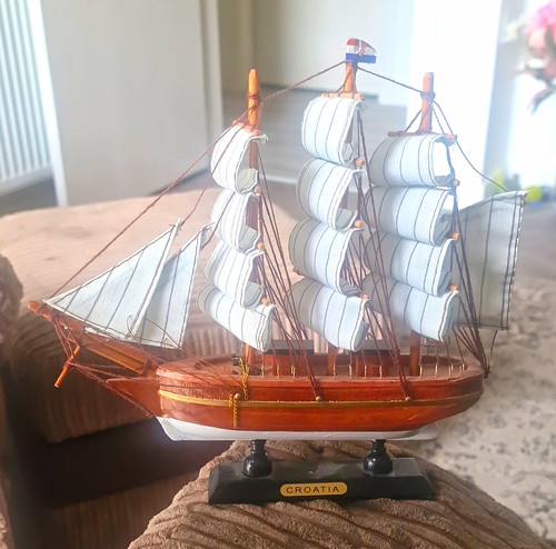 Wooden model sailing ship - sailing, on