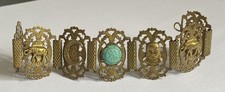 1950s Vintage Egyptian Filigree Bracelet Gold Tone
