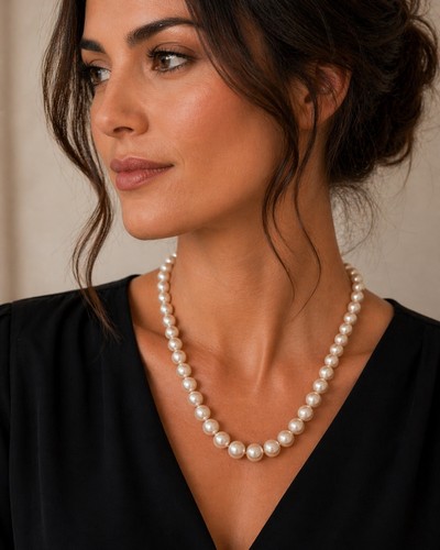 Faux pearl necklace cream - faux,