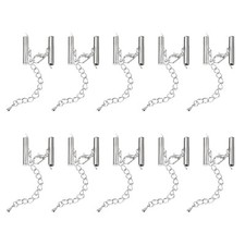 10Sets Slide on End Clasps with Lobster Claw Clasps & Chain 20mm Silver White