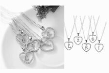 Ladies Silver Love Heart Initial Alphabet Letter Cubic Chain Girls Necklace