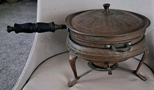 Vintage Ornate Copper Chafing Dish Set. 2 Pans Stand & Burner. 