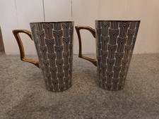 2 x Black and Gold Decorative Tall Latte / Coffee Mugs