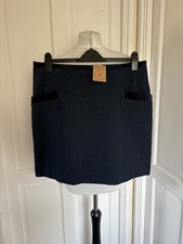 Joules Ladies Carole Navy Blue Tweed Wool Blend Short Skirt Pockets Sz UK 16 NEW