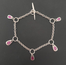 Ortak 925 Sterling Silver & Pink Enamel T-Bar Charm Bracelet Malcolm Gray