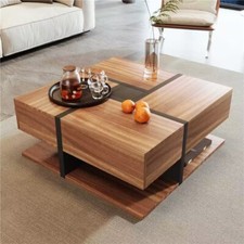 Coffee Table with 4 Drawers and Line Design Storage Space at the Bottom 78*78*36