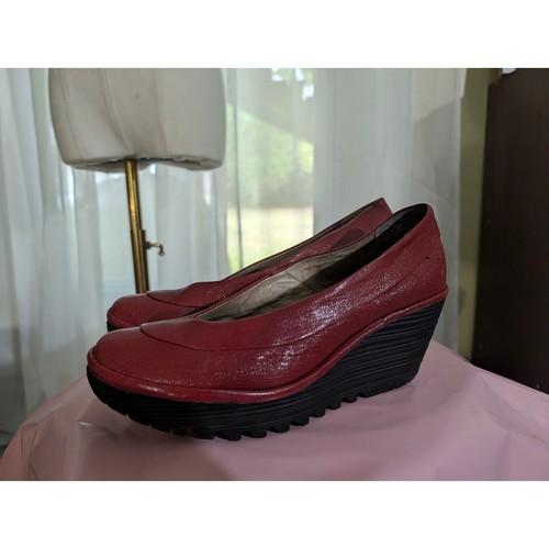 Fly london red leather wedges - fly,