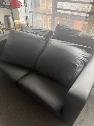 Seat black leather sofa - black,