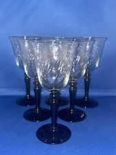 6 x LUMINARC De Argues France, Vintage Optic Swirl Glass-Black Stem Wine Glasses