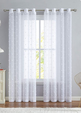 White Pom Pom Sheer Curtains 72" Drop Kids Bedroom Voile Drapes 2 Panel